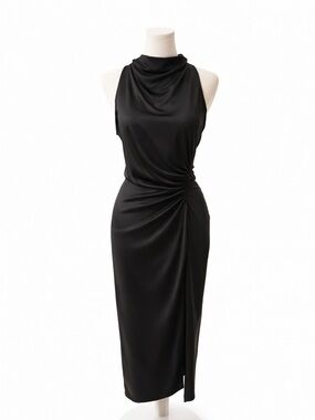 Parker Black Sleeveless Draped Midi Dress